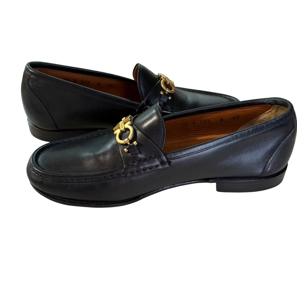 Salvatore Ferragamo Gancini Bit Loafers Mens 8.5 EE Black Leather Luxury Preppy